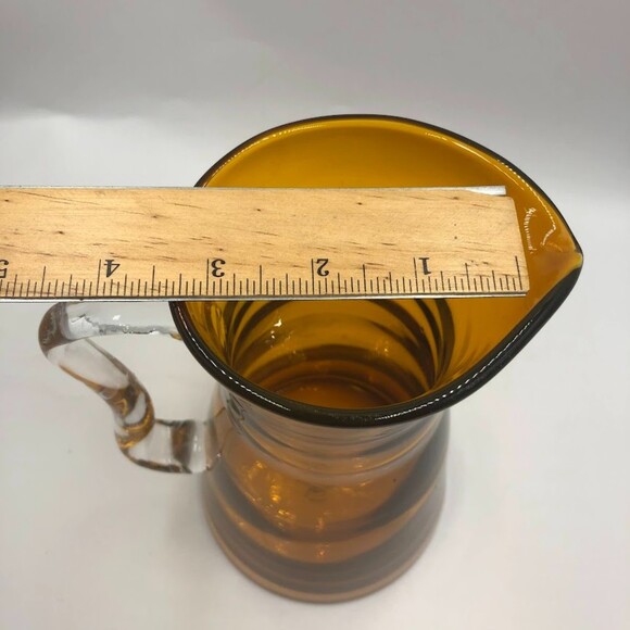 Vintage Amber Handblown Glass FTD Carafe Pitcher Clear Handle Serveware - Picture 12 of 15